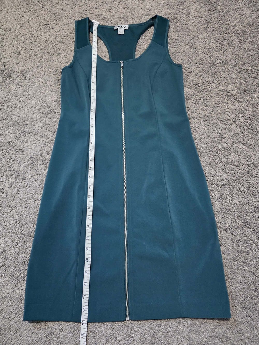 DKNY Teal Zip-Front Racerback Midi Dress